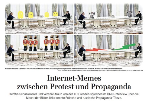 Screenshot of website of Dresdner Neue Nachrichten. Article: "Forschung an der TU Dresden zu Internet-Memes: Zwischen Protest und Propaganda"