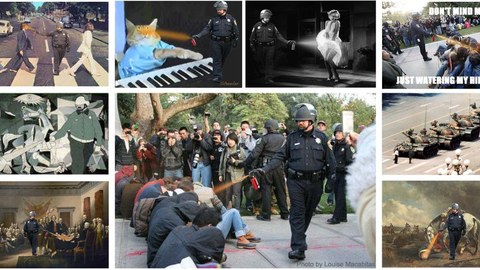 Photoshop Meme „Pepper Spraying Cop“, Fotografie während der Occupy-Proteste UC Davis 2011 und Meme-Varianten im Netz 