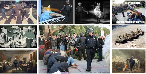 Photoshop Meme „Pepper Spraying Cop“, Fotografie während der Occupy-Proteste UC Davis 2011 und Meme-Varianten im Netz 