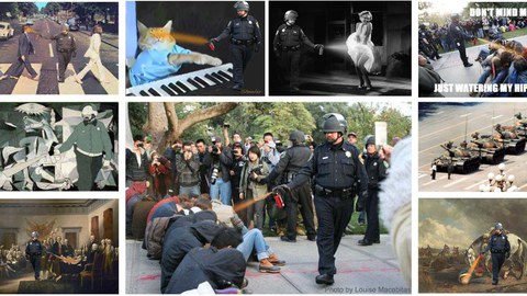 Photoshop Meme „Pepper Spraying Cop“, Fotografie während der Occupy-Proteste UC Davis 2011 und Meme-Varianten im Netz 