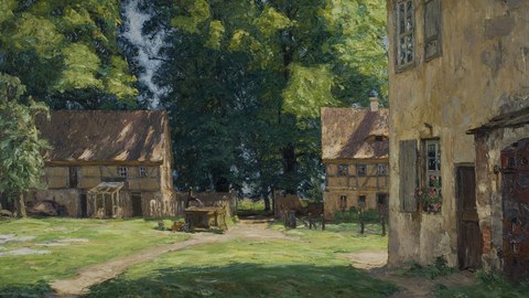 Gemälde mit sonniger ländlicher Landschaft