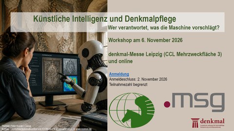 Eine Forscherin und ein Roboter arbeiten gemeinsam an einer alten Decke