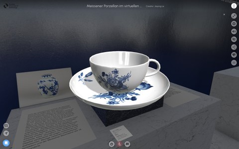 3D-Modell einer Tasse mit Blaumalerei