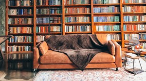 Sofa vor dem Bücherregal