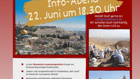 Plakat zum Info-Abend für ein Studienjahr in Jerusalem