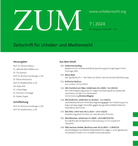Cover der Zeitschrift für Urheber- und Medienrecht