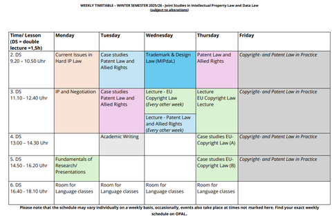 Weekly Timetable Winter Semester 2025/2026