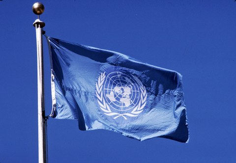Fahne mit UN Logo