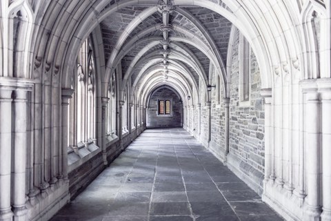 Foto eines Kathedralendurchgangs mit einem Kreuzrippengewölbe