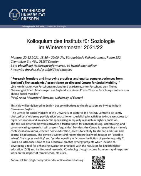 Institutskolloquiu am 20.12.21