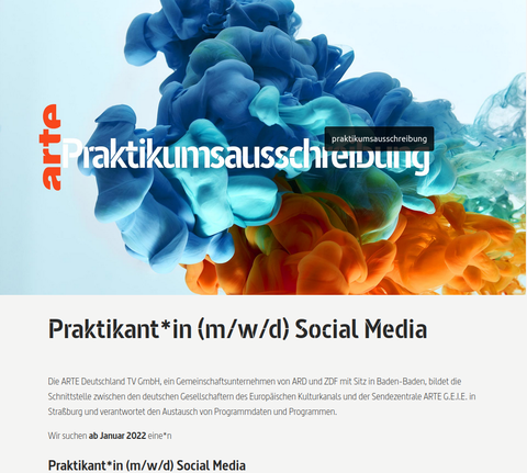 ARTE Praktikumsauschreibung