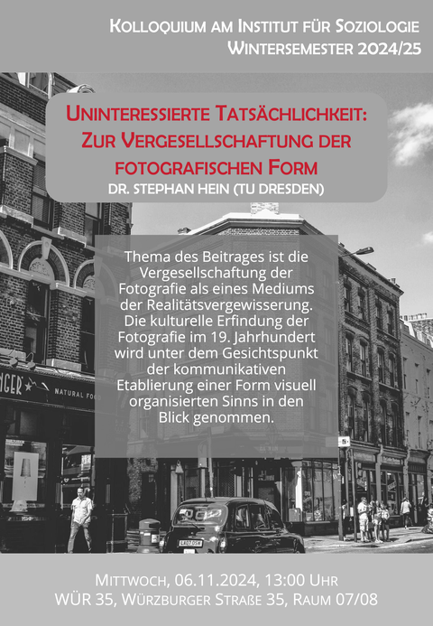 Informationen zur Veranstaltung vor einem Schwer-Weiß-Foto einer Straße