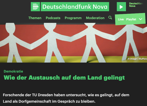 Ein Screenshot des Artikels über die Studie zu Demokratischer Bildung im ländlichen Raum auf der Homepage des Deutschlandfunk Nova