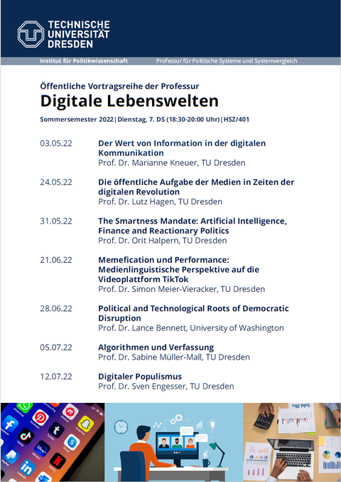 Plakat im Design der TU Dresden mit den einzelnen Vortragstiteln der Reihe