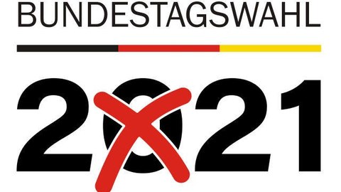 das Bild zeigt den Text Bundestagswahl 2021 mit einem Kreuz über der Null