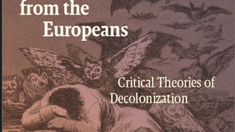Buchcover der englischsprachigen Ausgabe des Buches von Nikita Dhawan "Rescuing the Enlightenment from the Europeans Critical Theories of Decolonization". Im Hintergrund ist das Bild Der Schlaf der Vernunft erzeugt Ungeheuer von Francisco de Goya zu sehen