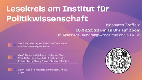 Lesekreis am Institut für Politikwissenschaft Treffen am 10.02.2022 um 19 Uhr auf Zoom