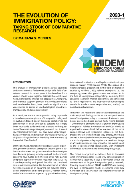 MIDEM Policy Brief "The Evolution of Immigration Policy: Taking Stock of Comparative Research"