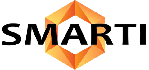 Logo des Projekts SMARTI: Schriftzug "SMARTI" vor einem achteckigen, orangenen Ring