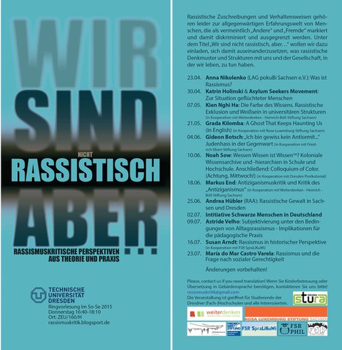 Plakat Ringvorlesung "Wir sind nicht rassistisch, aber ..."