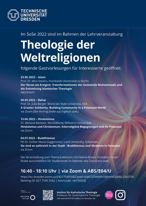 Plakat zu Gastvorlesungen "Theologie der Weltreligionen"