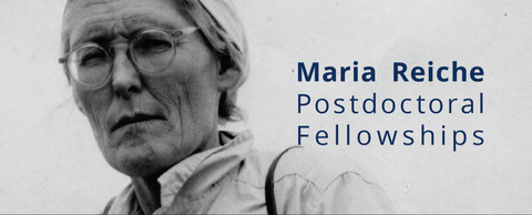 Das Bild zeigt Maria Reiche, daneben steht "Maria Reiche Postdoctoral Fellowships" geschrieben