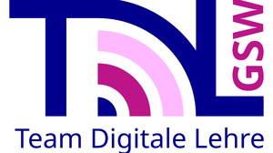 Logo des TDL GSW. Drei in königsblau gehaltene, serifenlose Majuskelbuchstaben, "T", "D" und "L" sind miteinander verbunden. Um 90 Grad gedreht steht in der Ecke "GSW" von unten nach oben. Am unteren Rand "Team Digitale Lehre".