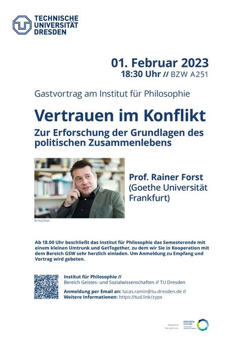 Veranstaltungsplakat zum Gastvortrag von Prof. Rainer Forst