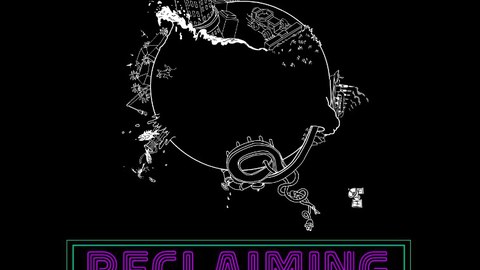 Illustration einer urbanisierten Erde mit Text: „Reclaiming Planetary Urbanisms Futures“.