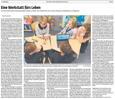 Screenshot von einem Zeitungsartikel aus dem Universitätssjournal der TU Dresden