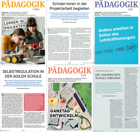 Titelseiten der Zeitschrift Pädagogik und Artikel zur Universitätsschule Dresden