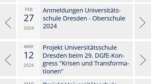 Screenshot der Kalenderübersicht von der TU Dresden-Webseite mit allen Terminen, die im Artikel erwähnt werden.