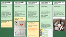 Bildschirmansicht eines Padlets: in verschiedenen Spalten werden Aufgabenstellungen und Ergebnisse angezeigt, zum Beispiel die Aufgaben Bucketlist, Mundschutz und Osterspaziergang.o von Quarkbällchen