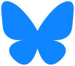 BlueSky Logo: blaue Schmetterlingsform auf weißem Grund