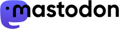 Mastodon-Wortmarke: Mastodon-Logo: lilafarbenes Rechteck mit runden Ecken und Rüsselform unten links, schwarzes rundes M in der Mitte als Anfang des Wortes mastodon