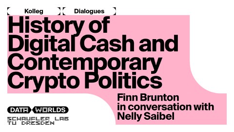 Grafik zum Videocast-Gespräch zwischen Finn Brunton und Nelly Saibel.