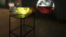 The Color Out of Space, 2015 5 colored glass filters, steel base, HD video, color, sound; 36 min,  Installation view at Remai Modern, Saskatoon, 2018