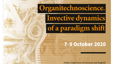 Plakat der Tagung Organitechnoscience, Brauntöne, im Hintergrund die Kontur eines Menschen