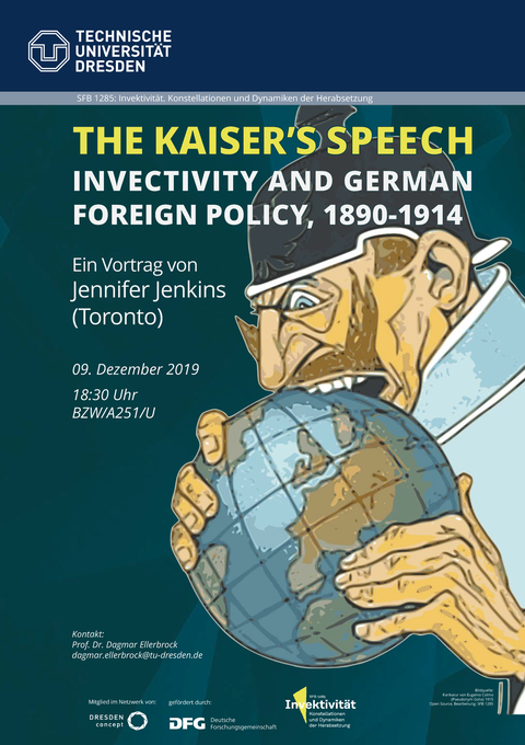 Plakat Kaiser's Speech. Karikatur Kaiser Wilhelm frisst die Welt auf