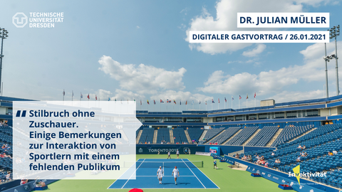 Share Pic zum Vortrag von Julian Müller, zu sehen ein Tennis-Stadion mit fast keinen Zuschauern