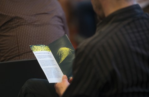 Person liest Programmübersicht