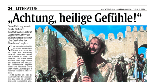 Ausschnitt mit der Überschrift des Zeitungsartikels und einem Bild aus dem Film Life of Brian