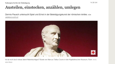 Screenshot des Online-Artikels mit der Artikelüberschrift und einem Foto einer Statue von Cicero vor rotem Hintergrund