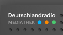 Logo Deutschlandradio Mediathek, weiße Schrift auf grau