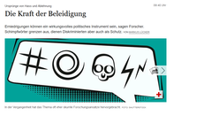 Tagesspiegel: Beitrag "die Kraft der Beleidigung" mit Marina Münkler vom 21.08.2019, Bildausschnitt aus dem Zeitungsartikel mit Grafik: Sprechblase mit Symbolen, die Fluchen anzeigen