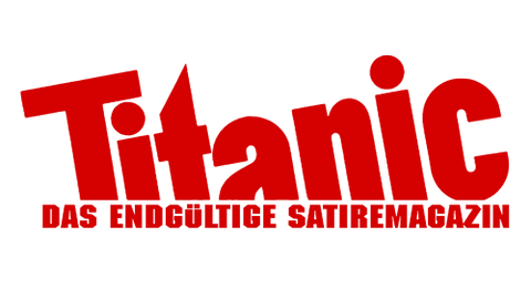 Logo der Zeitschrift Titanic, rote Schrift, weißer Hintergrund