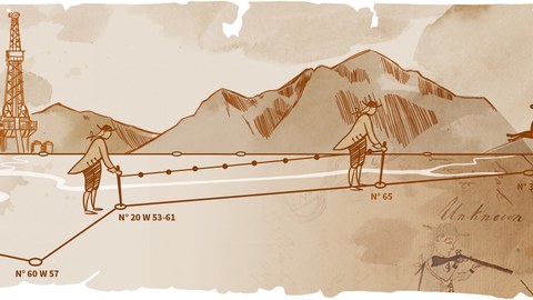 Landkarte designed von Juliane Egner basierend auf einer 1784 Landkarte namens "Plat of Georgia land granted to William Few" aus den Archiven des Staates Georgia