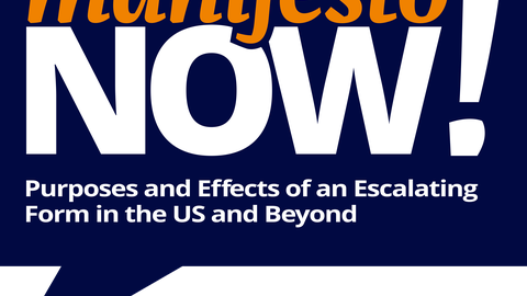 manifesto NOW! Purposes and Effects of an Escalating Form in the US and Beyond Logo Blau