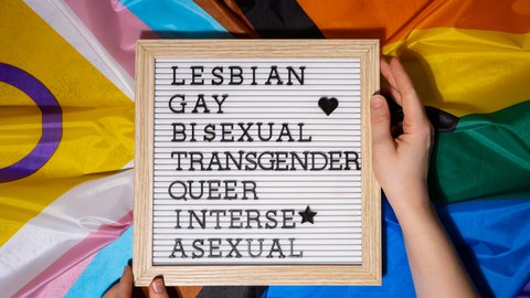 Schild mit den Worten Lesbian Gay Bisexual Transgender Queer Interse* Asexual