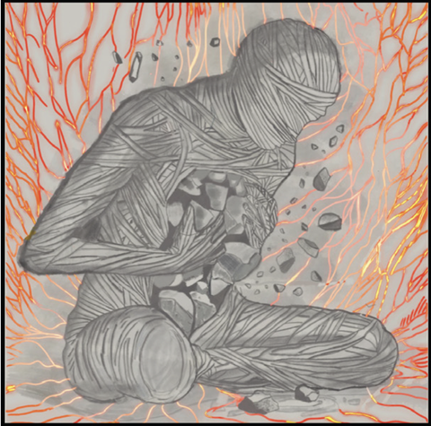 Student Artwork of Stones spilling out of a person